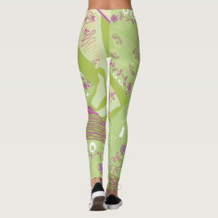 Leggings Origami Chintz (L) Vert Magenta Blanc