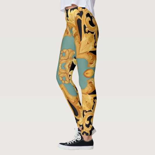 Leggings Ornement baroque doré éléments 3D (Gauche)