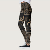 Leggings Ornement de luxe en noir et or Fleur de lis (Gauche)