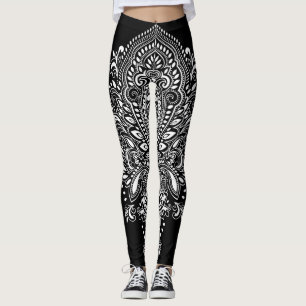 Leggings Ornement floral noir et blanc