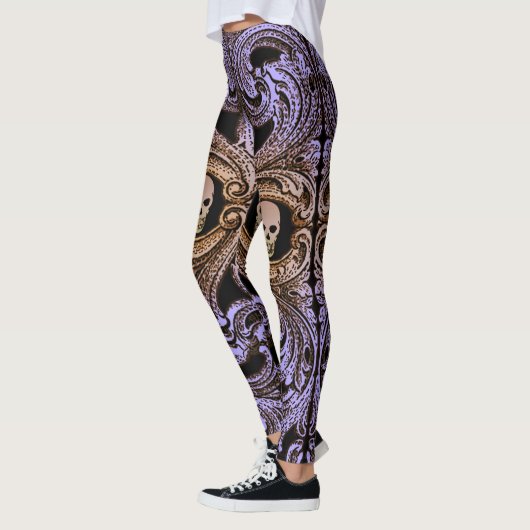 Leggings Ornement Goth Purple Avec Crâne (Gauche)