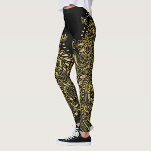 Leggings Ornement Mandala Floral Noir & Or