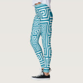 Leggings Ornement principal grec - blanc sur la sarcelle (Gauche)