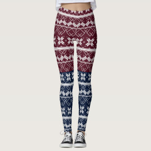 Leggings Ornement scandinave sur un bleu bordeaux