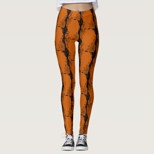 Leggings Ornement Spiderweb Orange Orange Black halloween (Devant)