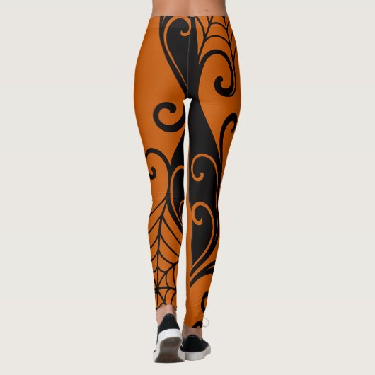 Leggings Ornement Spiderweb Orange Orange Black halloween (Dos)