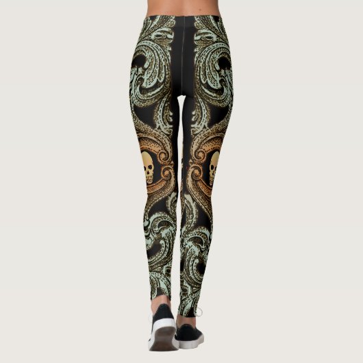 Leggings Ornement Vert Goth Sage Avec Crâne (Dos)