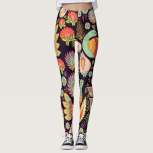 Leggings Ornement vintage Folk Floral Birds