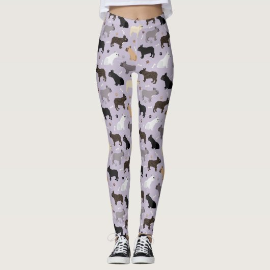Leggings Os et pattes de Bulldog français violet (Devant)