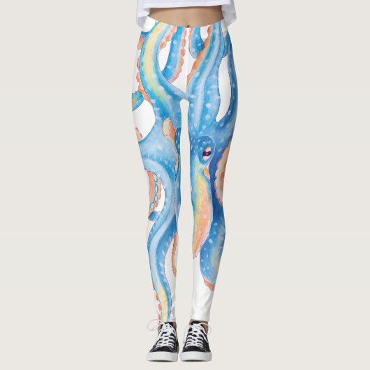 Leggings Otopus bleu aquarelle (Devant)