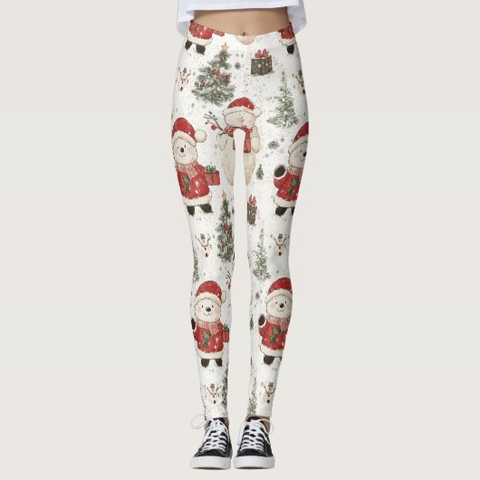 Leggings Ours en peluche de Noël Santa Pattern (1) (Devant)