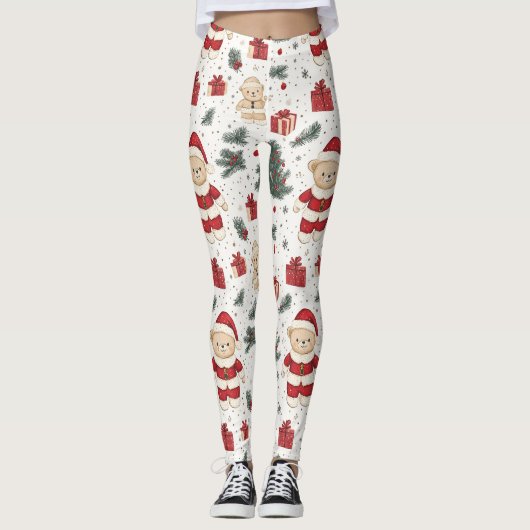 Leggings Ours en peluche de Noël Santa Pattern (1) (Devant)