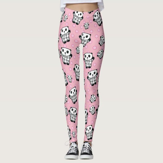 Leggings Ours Panda Rose Moderne à Points (Devant)