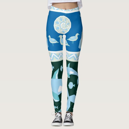 Leggings Ours polaire baleines poissons mouettes motif (Devant)