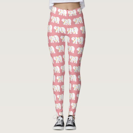 Leggings Ours polaire Lumières de Noël Motif rose (Devant)