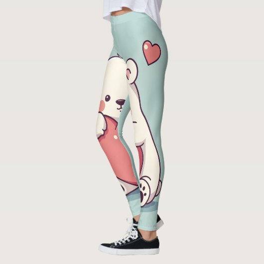 Leggings Ours polaire serrant un coeur sur une base bleu cl (Gauche)