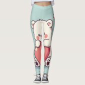 Leggings Ours polaire serrant un coeur sur une base bleu cl (Devant)