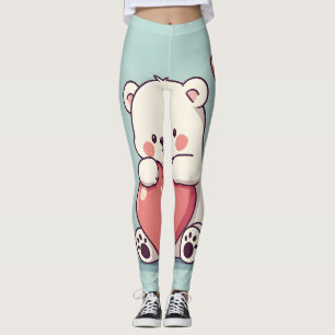 Leggings Ours polaire serrant un coeur sur une base bleu cl