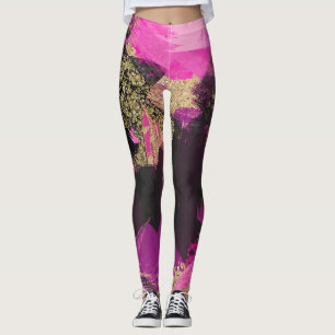 Leggings Pailleté or noir rose Moderne Pinceau Glam Grunge