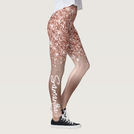 Leggings Pailleté Rose Gold Glam Brossé Nom de Script (Droite)