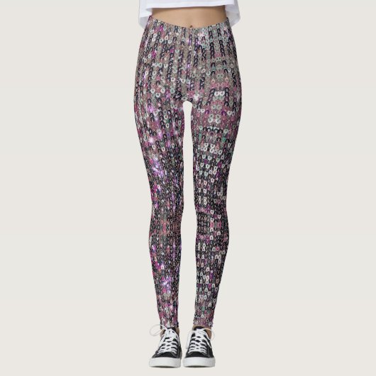 Leggings Paillettes en argent rose | motif étincelant   (Devant)