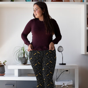 Leggings Paillettes Faux Or Argent Motif Constellation Noir