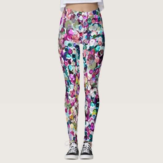 Leggings Paillettes Girly Bling de Faux d'arc-en-ciel (Devant)