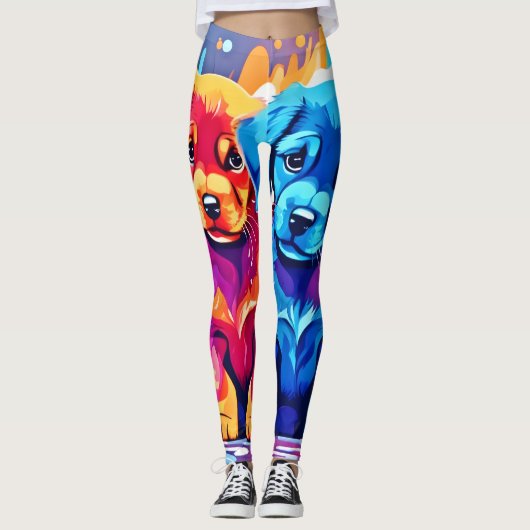Leggings Paire de chiots colorés Art (Devant)