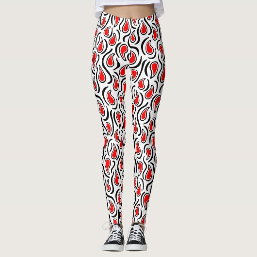Leggings Paisley Abstrait 230523 - Rouge, noir et blanc (Devant)