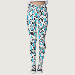 Leggings Paisley Abstrait 230523 - Sky Blue, B&W