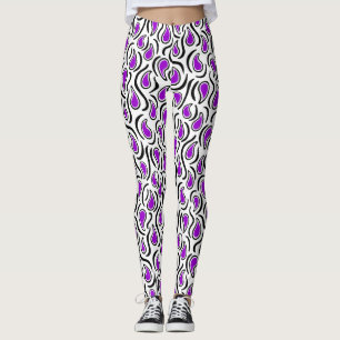Leggings Paisley Abstrait 230523 - violet, noir et blanc