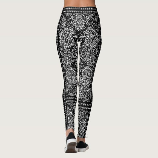 Leggings Paisley Bandana Boho noir et blanc (Dos)