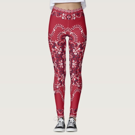 Leggings Paisley, crânes, bandana, design carré. (Devant)