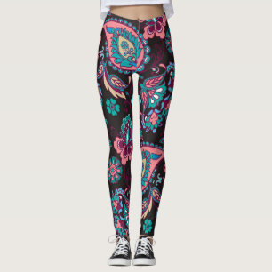 Leggings Paisley Stripe : Noir Décoratif Sans Seamless