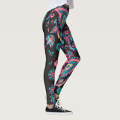Leggings Paisley Stripe : Noir Décoratif Sans Seamless (Droite)