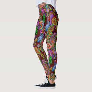 Leggings Paisley sur le rouge foncé