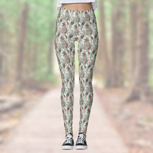 Leggings Paisley Vintage Look Rose Bourgogne Vert Maison