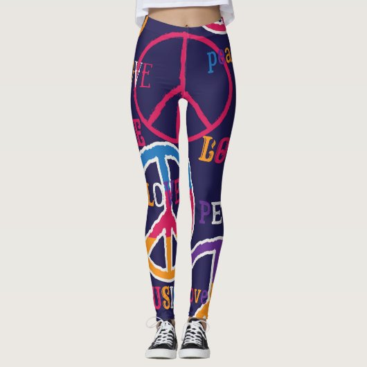 Leggings Paix hippie : Conception de symboles vibrants. (Devant)