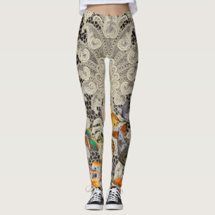LEGGINGS PALAIS NOIR D'ANCIENNE LACE MOTIF BOUTTERFLIES LEG