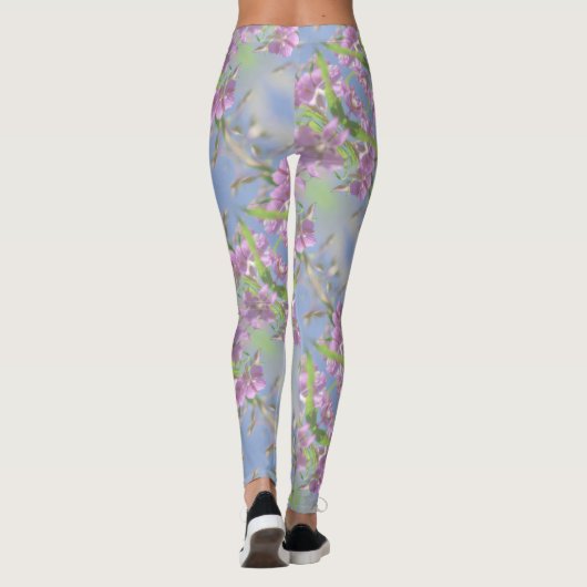 Leggings Pale Pastel Blue Sky Fleurs sauvages violet rose (Dos)