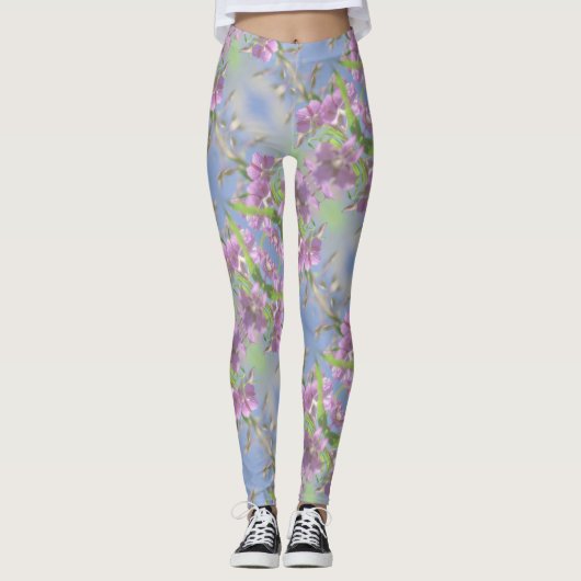 Leggings Pale Pastel Blue Sky Fleurs sauvages violet rose (Devant)