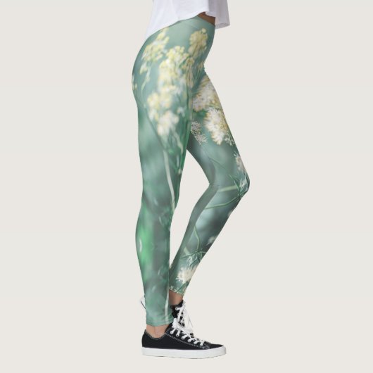 Leggings Pale Pastel Vert Jaune Fleurs de prairie Fluide Lé (Droite)