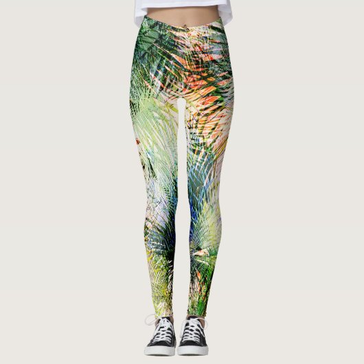 Leggings Palm Feuille moderne Tropical Abstract Design (Devant)