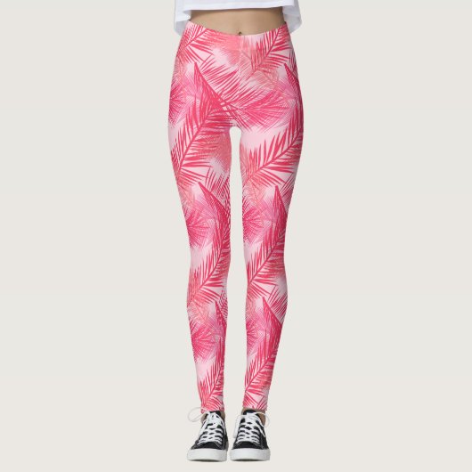 Leggings Palm Leaf Print, Coral, Peach et Pastel Pink (Devant)