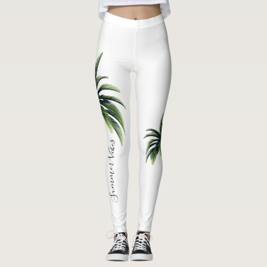 Leggings Palm Tree Green White Vibes été mode femmes (Devant)
