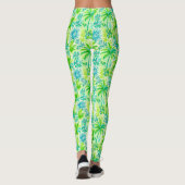 Leggings Palme tropicale vert clair et soleil bleu (Dos)