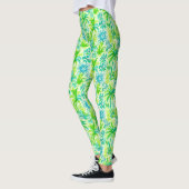 Leggings Palme tropicale vert clair et soleil bleu (Gauche)