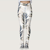 Leggings Palmier bleu moderne Feuille Gold Strots Blanc Des (Devant)