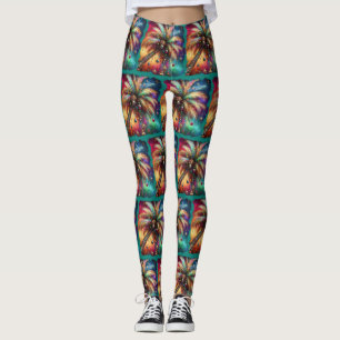 Leggings Palmier de Noël Whimsical Tropical Beach Vivid