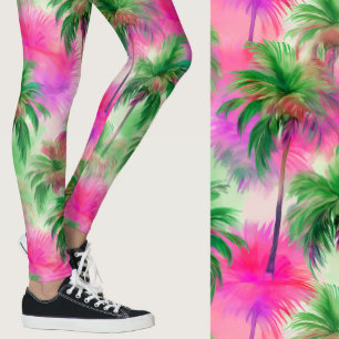 Leggings Palmier rose et vert motif tropical imprimé